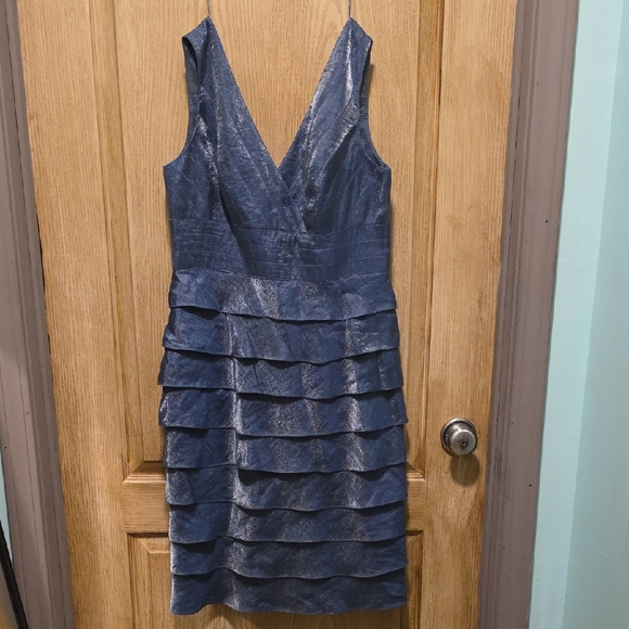 Adrianna Papell Dresses & Skirts - Adrianna Papell Metallic Blue Tiered Mini Dress